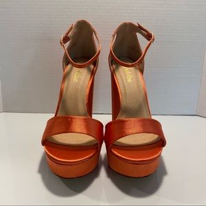 Orange Satin Platform Sandal with ankle strap sz 8